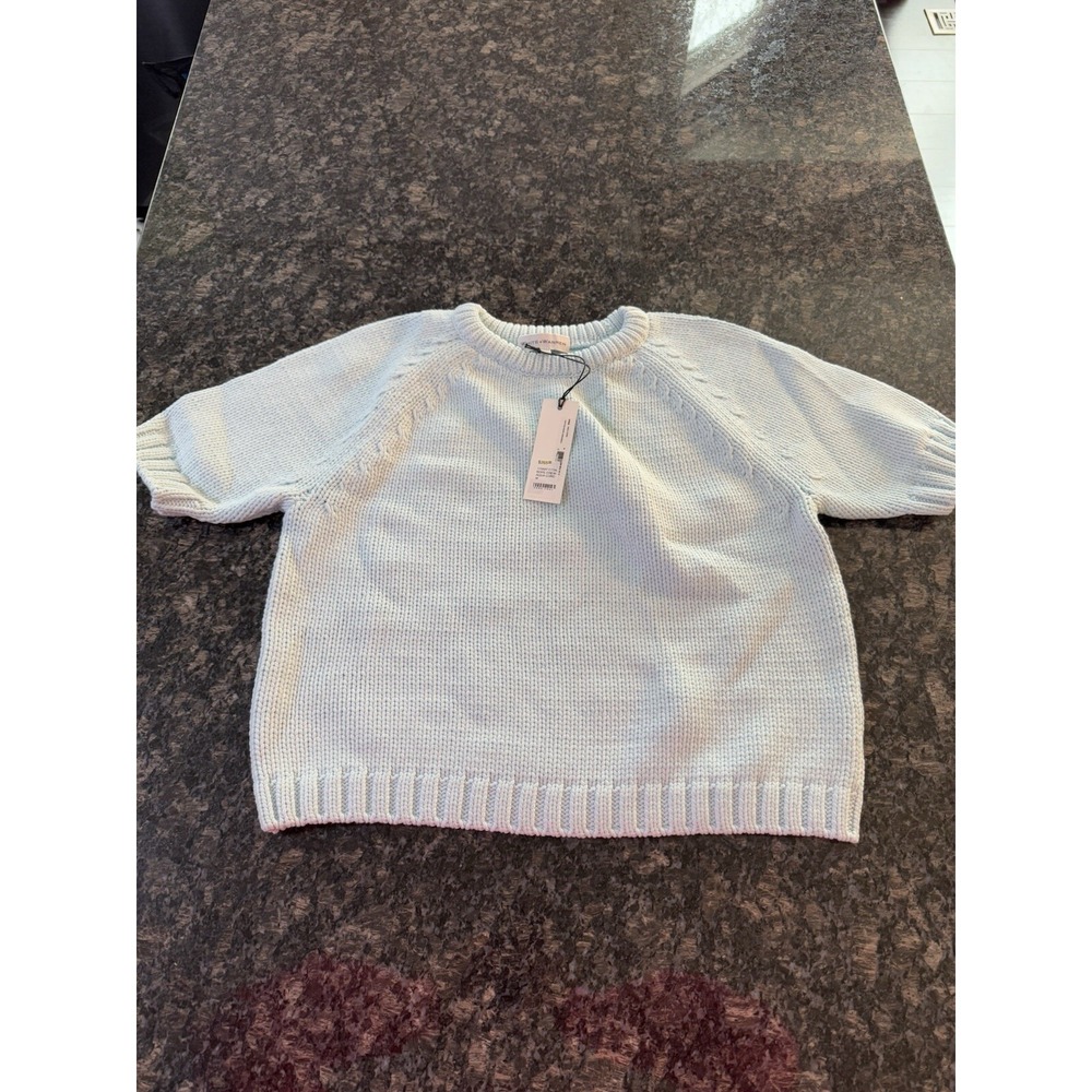 WHITE + WARREN Cotton Rope Crewneck Sweater. Light Green Blue Sz M. NWT - Picture 4 of 11